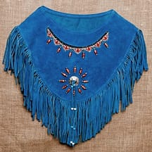 8659 - Women's Leather Poncho Turquoise