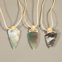 96123 - Medium Arrowhead Pendant Tan String with Wood Bead