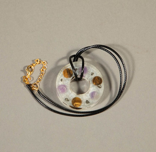 96339 -  Organite Pendant Amethyst and Tigers Eye With Gold Clasp