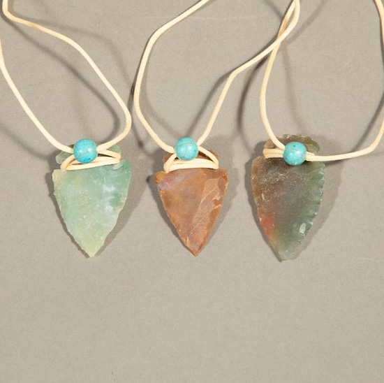 96122 - Medium Arrowhead Pendant Tan String with Turquoise Bead