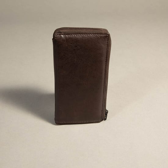 7682 - Checkbook Holder Zipper Wallet Brown